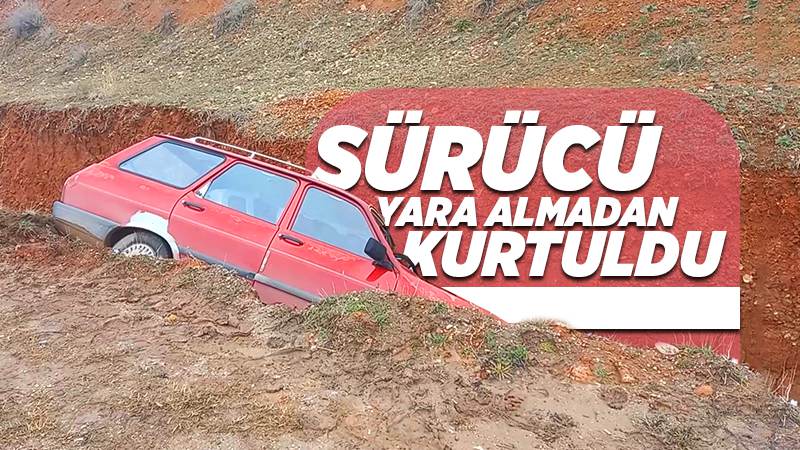 Otomobil şarampolde devrildi, sürücü yara almadan kurtuldu