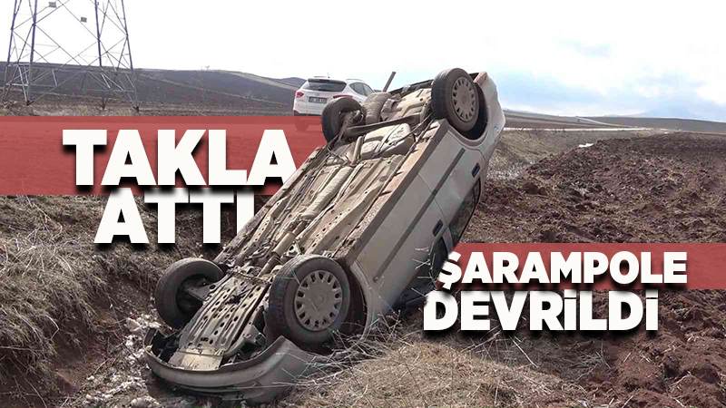 Takla atan otomobil şarampole devrildi: Köy muhtarı ölümden döndü