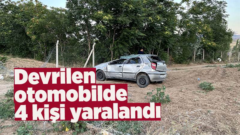 Devrilen otomobildeki 4 kişi yaralandı