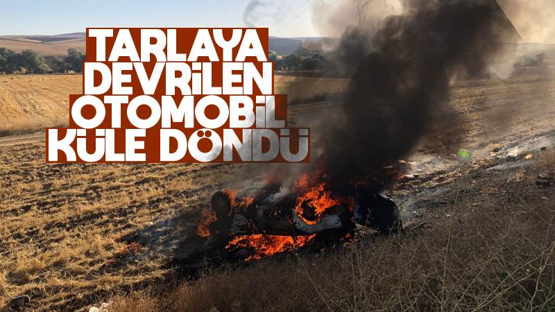 Tarlaya devrilen otomobil küle döndü!