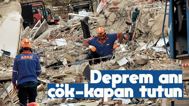 Deprem anı, çök-kapan tutun 