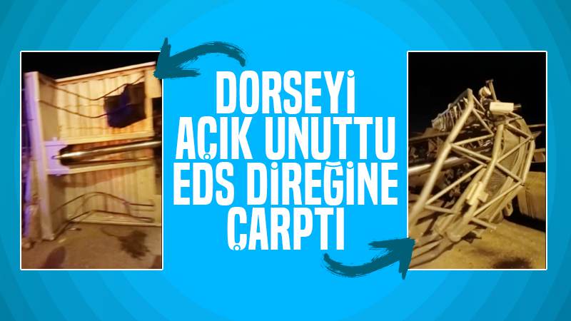 Dorsesi açık kalan tır, EDS direğine çarptı