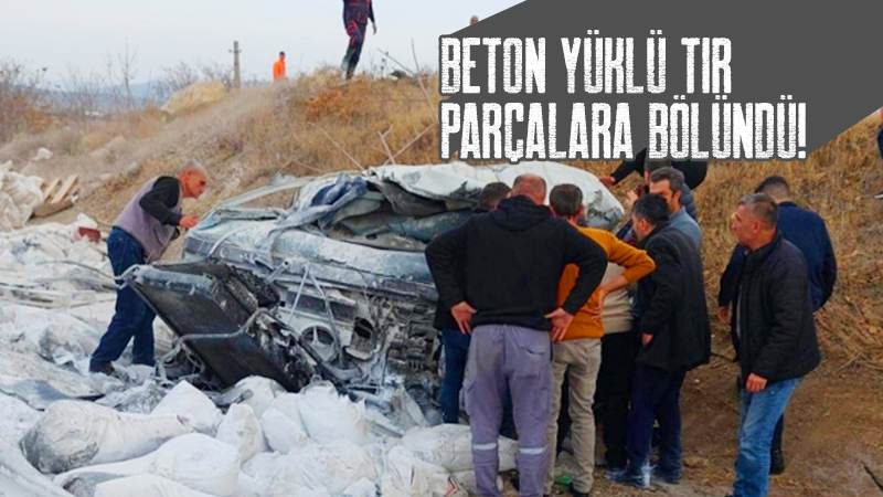 Beton yüklü TIR parçalara bölündü!