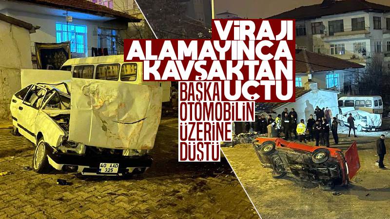 Virajı alamayınca kavşaktan aşağı uçtu 