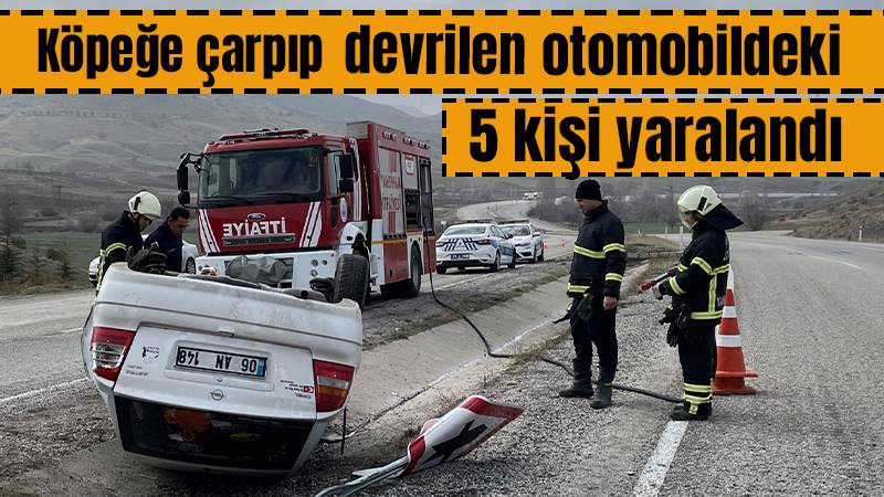 Köpeğe çarpıp devrilen otomobildeki 5 kişi yaralandı