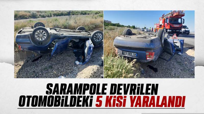 Şarampole devrilen otomobildeki 5 kişi yaralandı