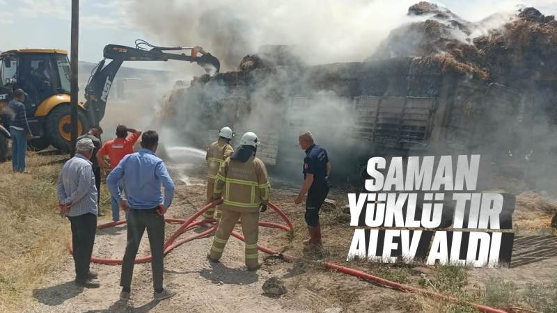 Saman yüklü tır alev aldı 