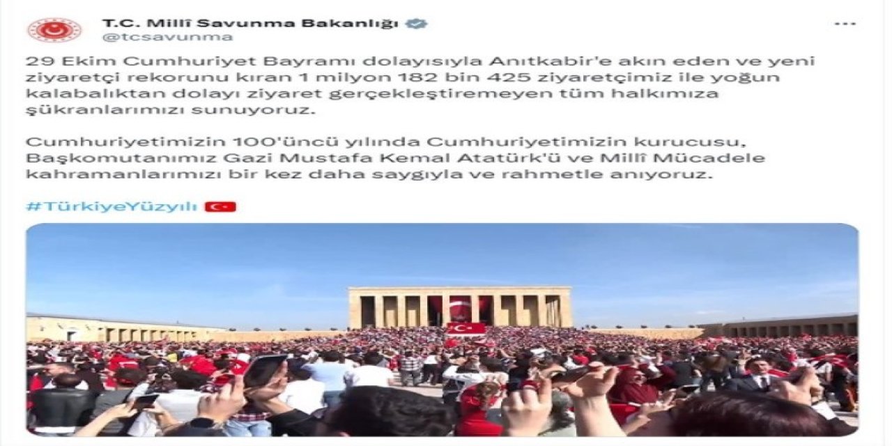 MSB: “29 Ekim’de Anıtkabir 1 milyon 182 bin 425 ziyaretçi ağırladı”