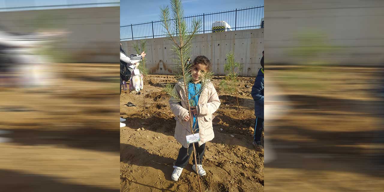 Çocuklar ve aileler gelecek için fidan dikti