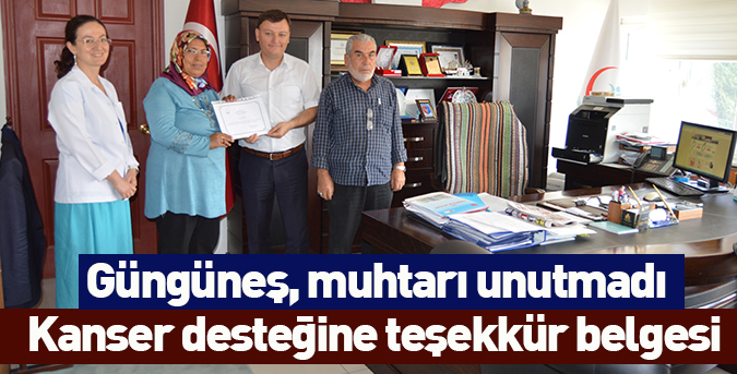 Kanser desteğine teşekkür belgesi