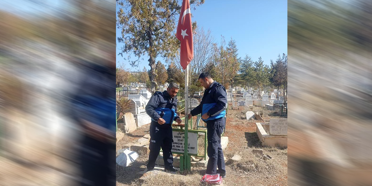 Keskin Şehitliğinde bayraklar yenilendi