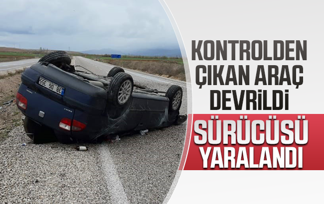 Devrilen otomobilin sürücüsü yaralandı