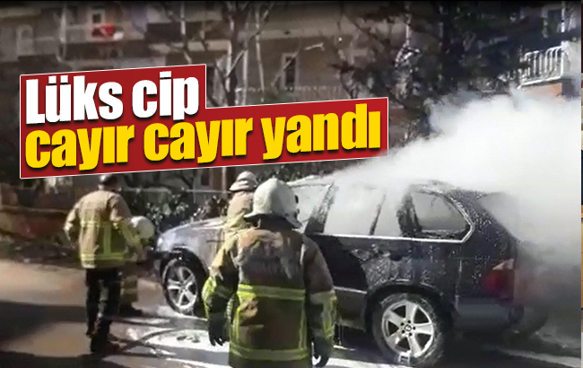 Park halindeki lüks cip alevlere teslim oldu