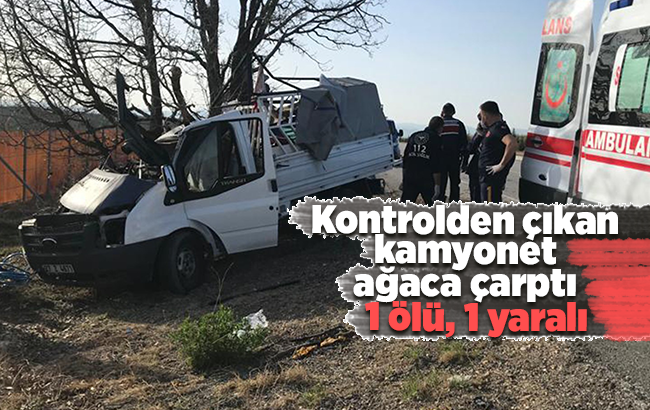 Kontrolden çıkan kamyonet ağaca çarptı: 1 ölü, 1 yaralı
