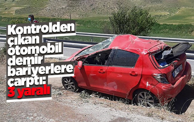 Kontrolden çıkan otomobil demir bariyerlere çarptı: 3 yaralı