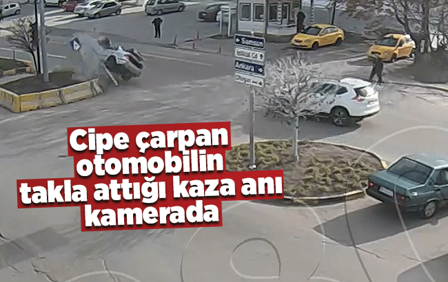 Cipe çarpan otomobilin takla attığı kaza anı kamerada
