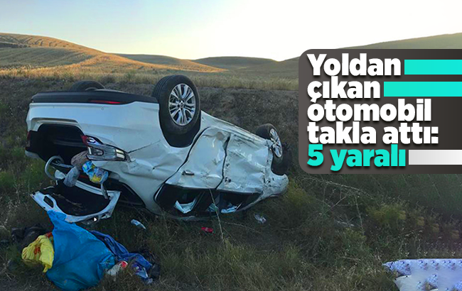 Yoldan çıkan otomobil toprak alanda takla attı: 5 yaralı