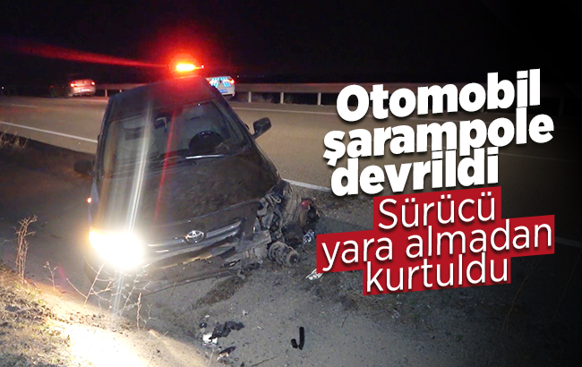 Otomobil şarampole düştü, sürücü yara almadan kurtuldu